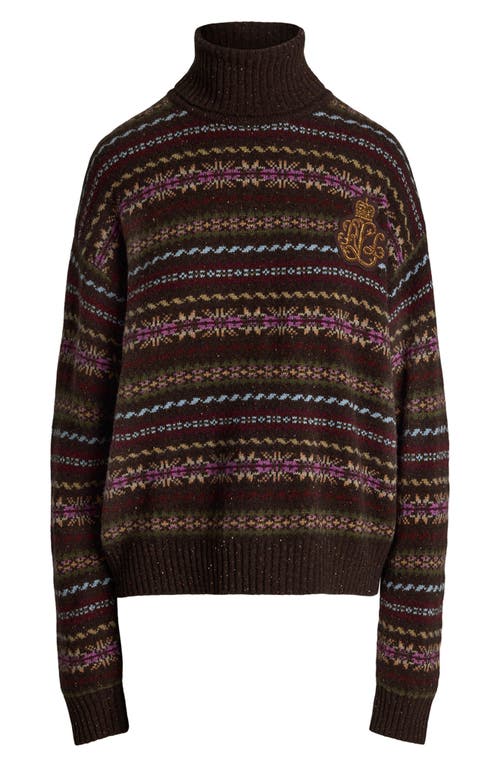 Shop Lauren Ralph Lauren Fair Isle Wool Blend Turtleneck Sweater In Brown Multi