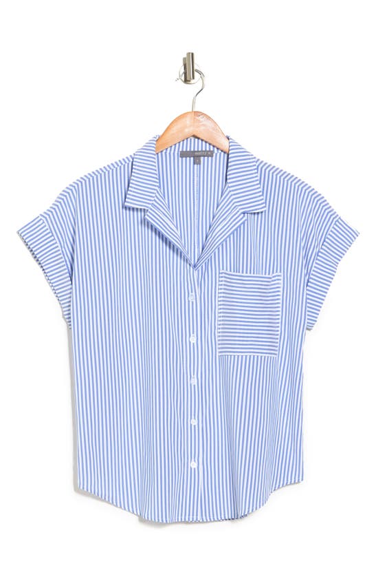 Matty M Stripe Short Sleeve Button-up Shirt In Chambray