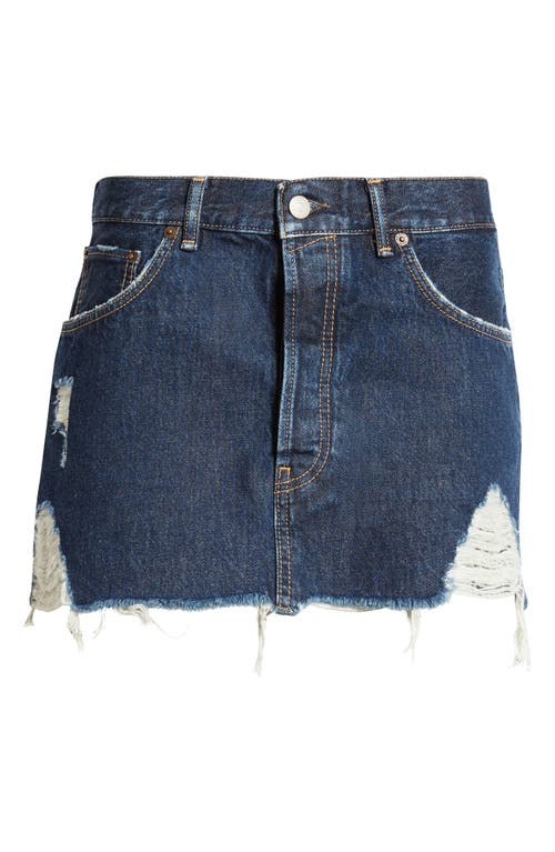 Shop Acne Studios Macaria Distressed Organic Cotton Denim Miniskirt In Mid Blue