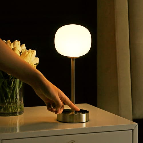 Jonathan Y Natalia Modern Minimalist Iron Rechargeable Integrated Portable Led Table Lamp In Nickel