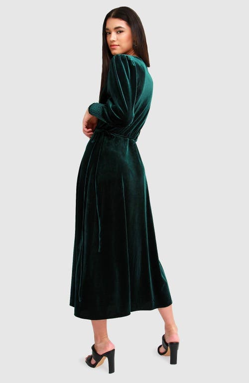 Shop Belle & Bloom Current Mood Velvet Wrap Dress In Dark Green