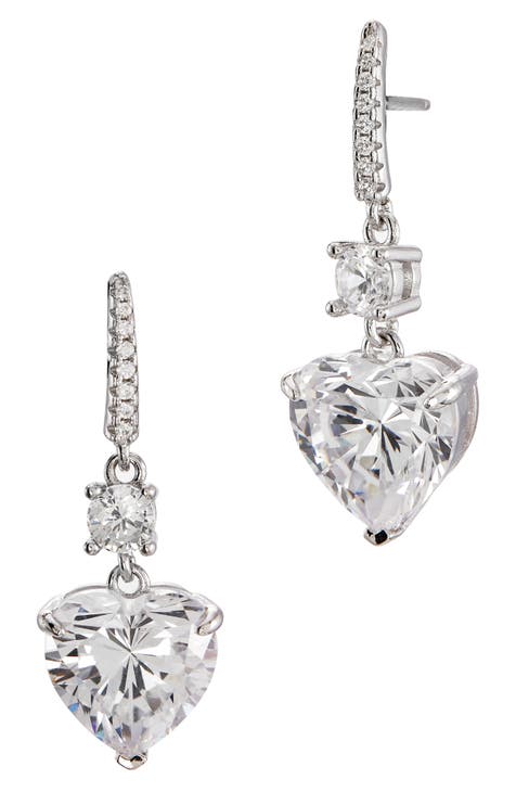 Sterling Silver CZ Gold Plated Drop Heart Earrings main image 0