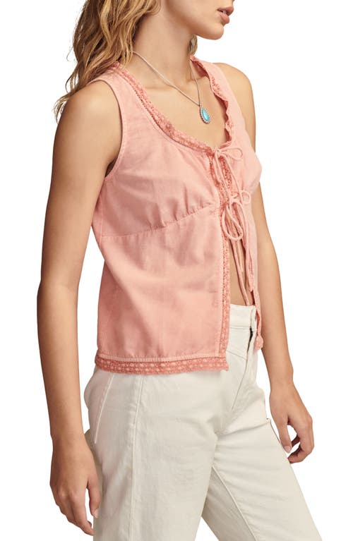 Shop Lucky Brand Flyaway Lace Trim Tank In Coral Almond