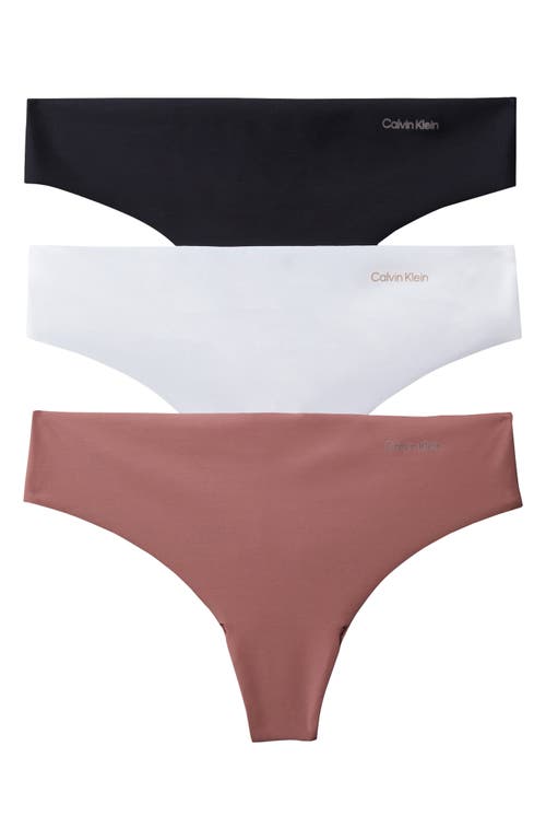 Calvin Klein Invisibles 3-pack Thongs In Rose/white/black