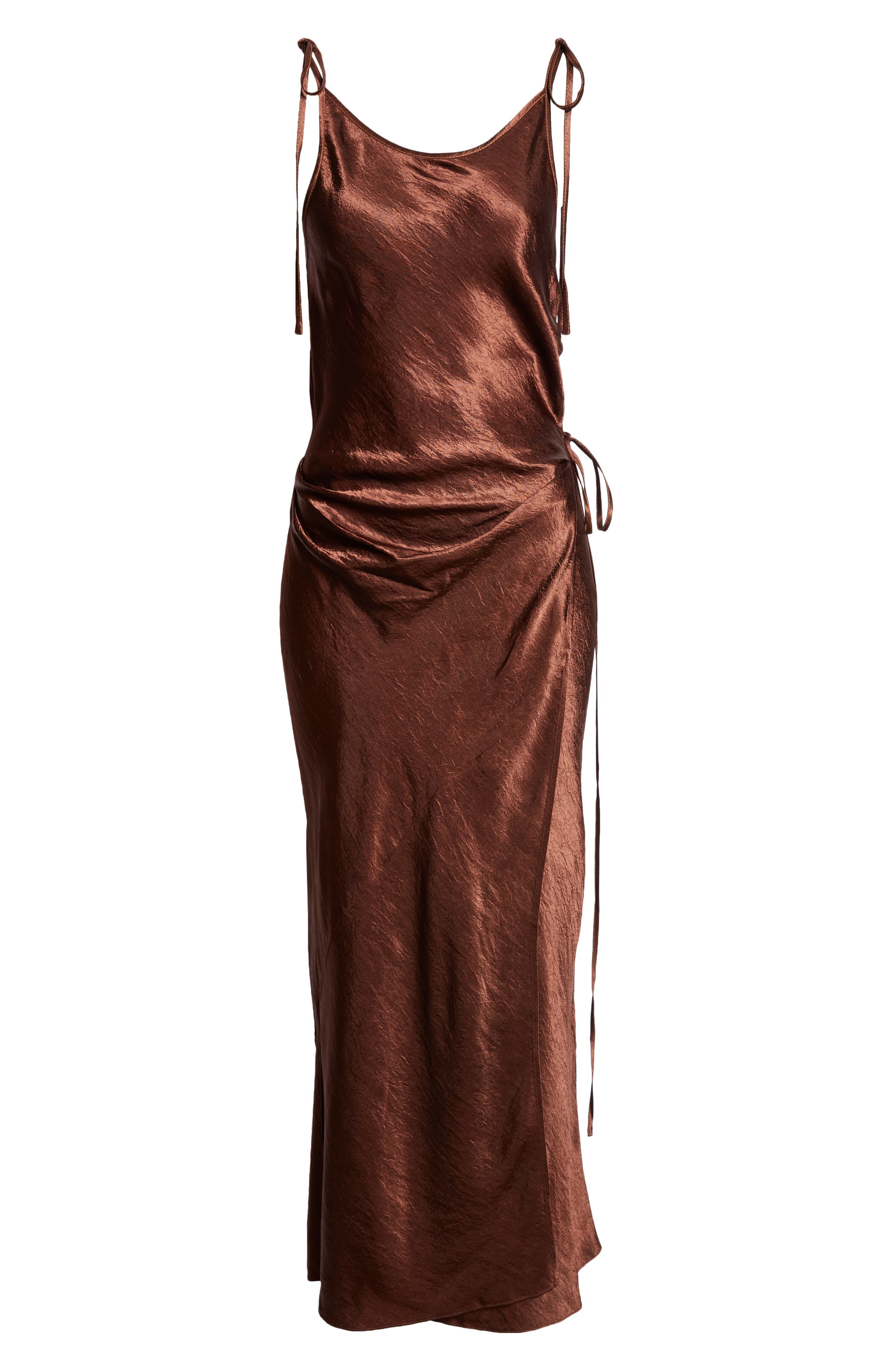 white christmas dresses MONICA BITTER CHOC SATIN MIDI DRESS – DISSH main image 1
