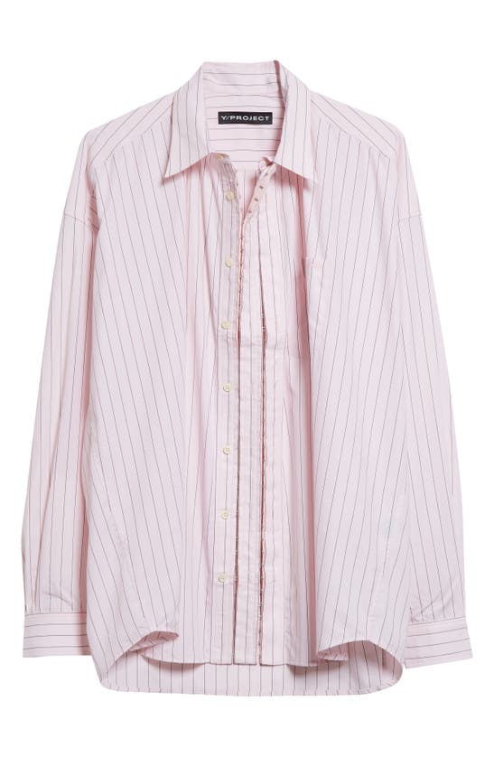 Shop Y/project Oversize Hook & Eye Placket Stripe Shirt In Pink Stripe