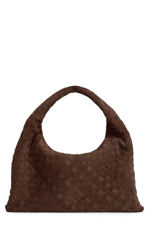 Bottega Veneta Small Hop Intrecciato Suede Hobo Bag In 2190 Fondant-m Brass