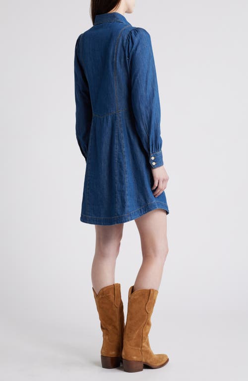 Shop Pendleton Puff Shoulder Long Sleeve Chambray Dress In Medium Blue