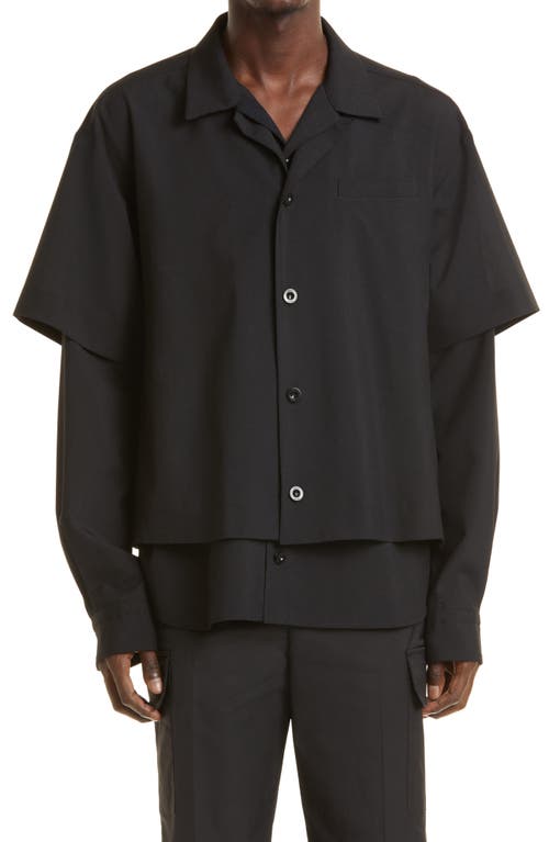 Sacai Men's Suiting Layered Button-Up Shirt in Black