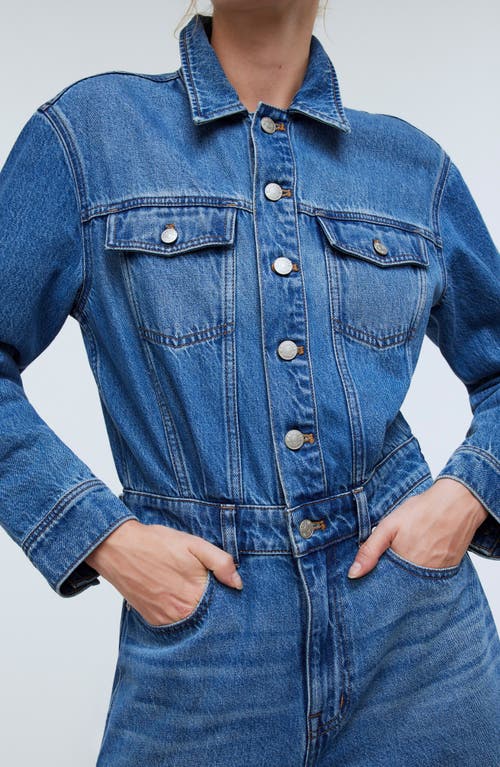 Madewell Long Sleeve Wide Leg Denim Coverall Jumpsuit In Byrne Wash
