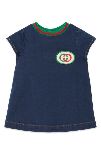 GUCCI LOGO PATCH DENIM DRESS,478120XJA66