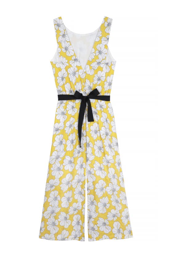 Shop Frnch Floral Print Tie Waist Jumpsuit In Yellow