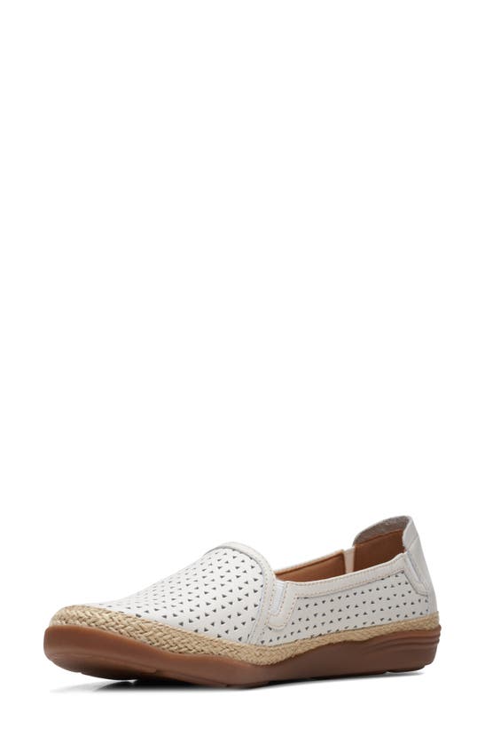 Clarks Elaina Ruby Laser Cut Espadrille Flat In White Leather