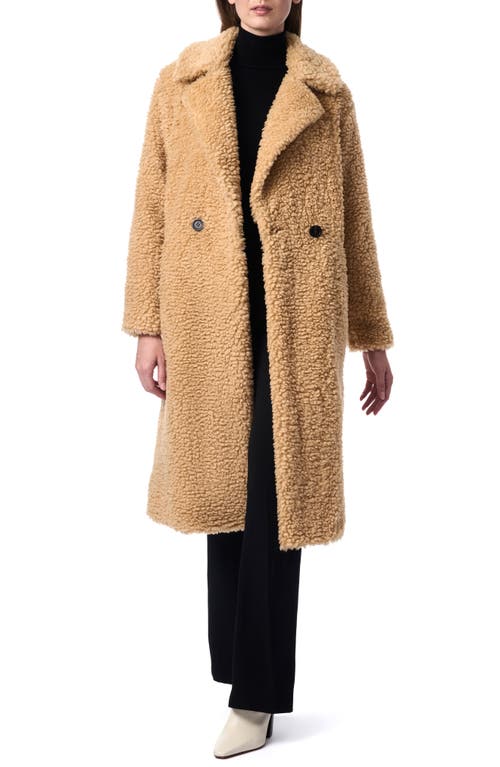 Shop Bernardo Faux Shearling Double Breasted Longline Coat In Ginger Root