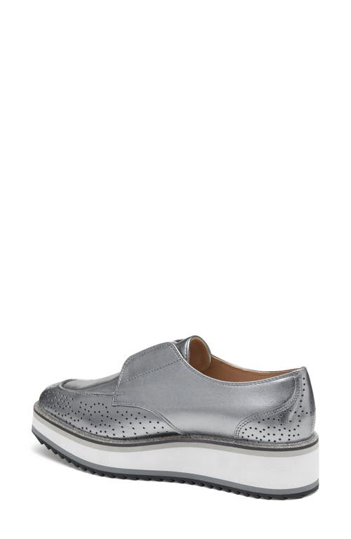 Shop Johnston & Murphy Gracelyn Platform Wedge Derby In Pewter Metallic Sheepskin