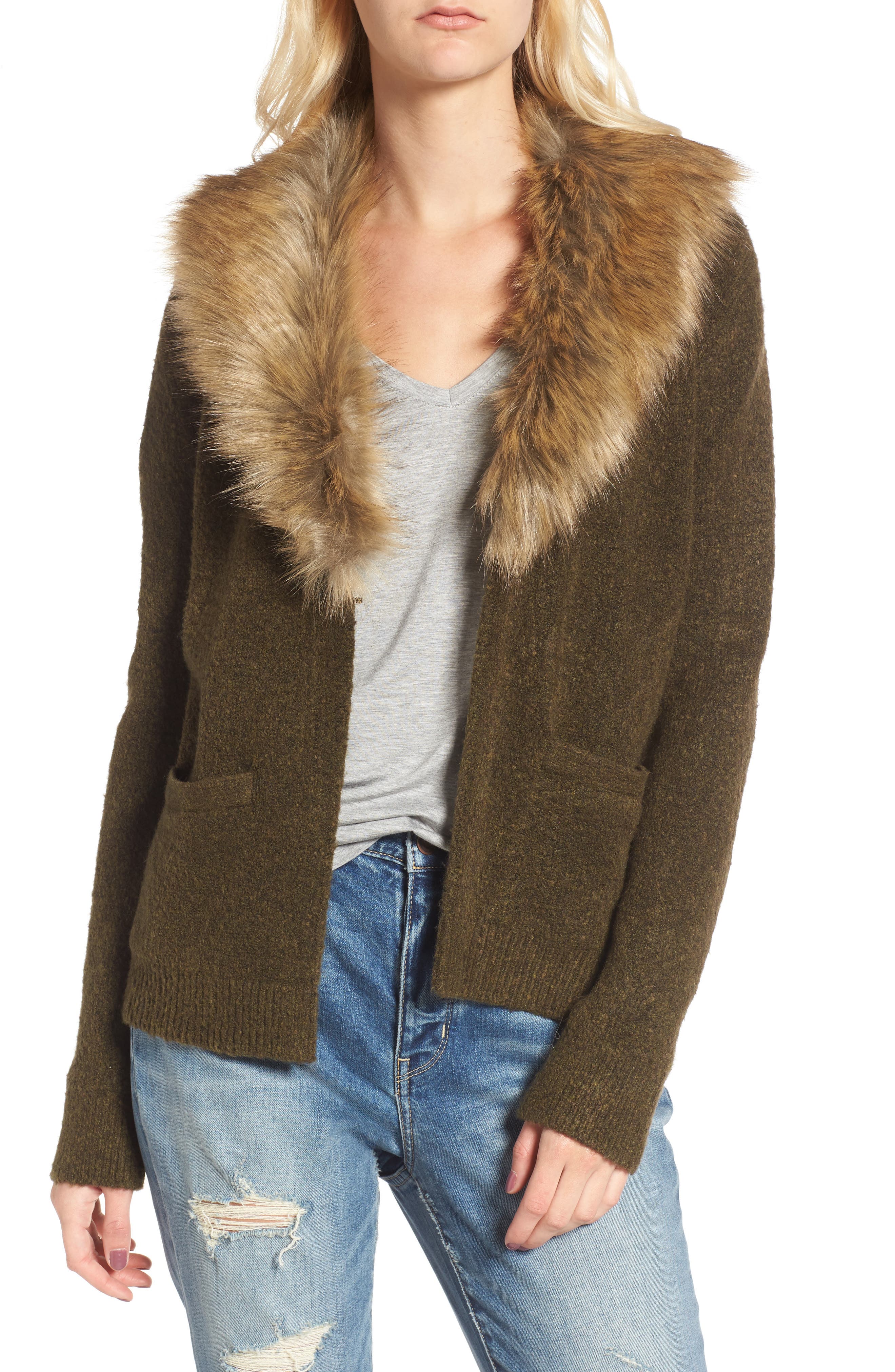 Hinge Faux Fur Collar Cardigan Nordstrom