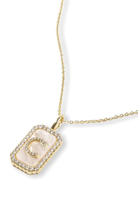 Shop Melinda Maria Love Letters Double Sided Mother-of-pearl Initial Pendant Necklace In White Cubic Zirconia/ Gold - C