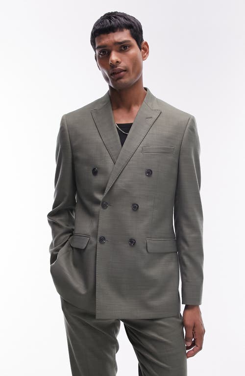 Skinny Fit Double Breasted Sport Coat in Khaki Green