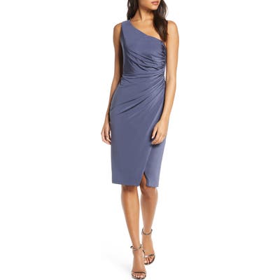 Eliza J Ruched One-Shoulder Cocktail Dress, Grey