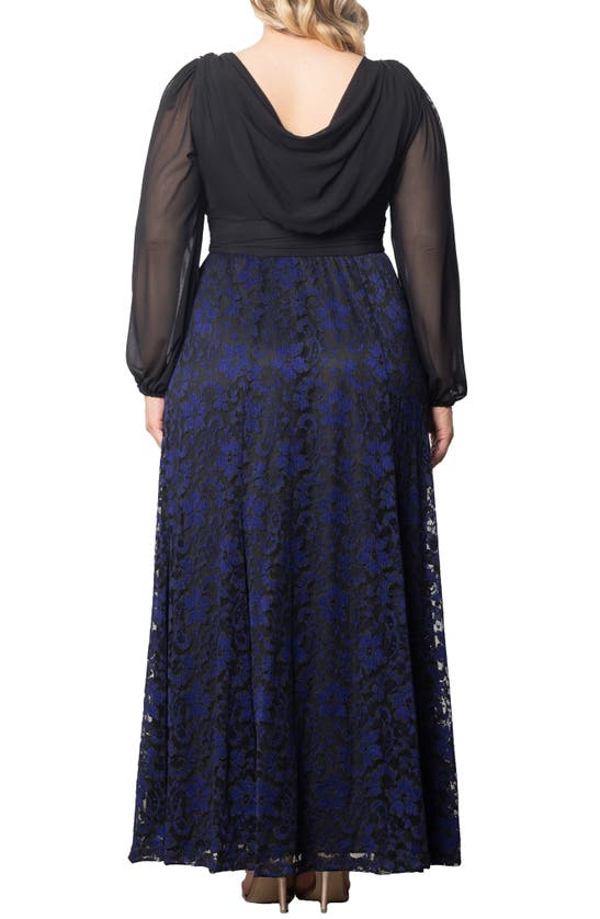 Shop Kiyonna Mon Tresor Long Sleeve Lace & Chiffon Gown In Violet Noir