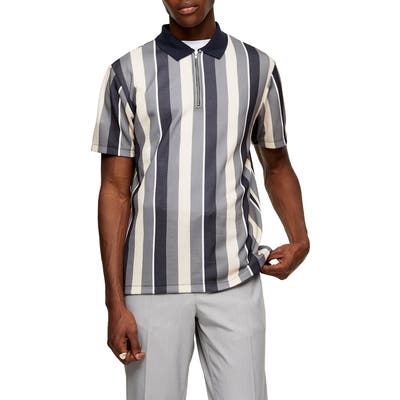 Topman Slim Fit Stripe Zip Polo, Blue