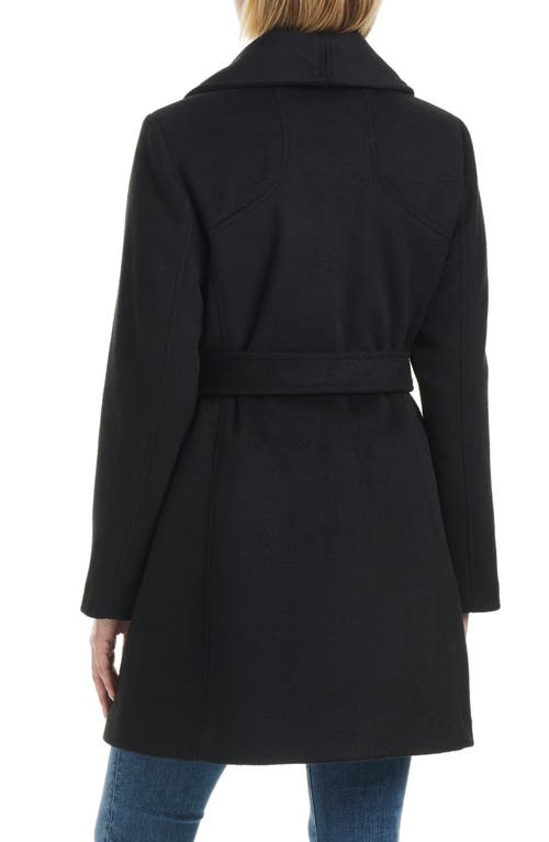 Shop Vince Camuto Wrap Coat With Removable Faux Fur Collar In Black