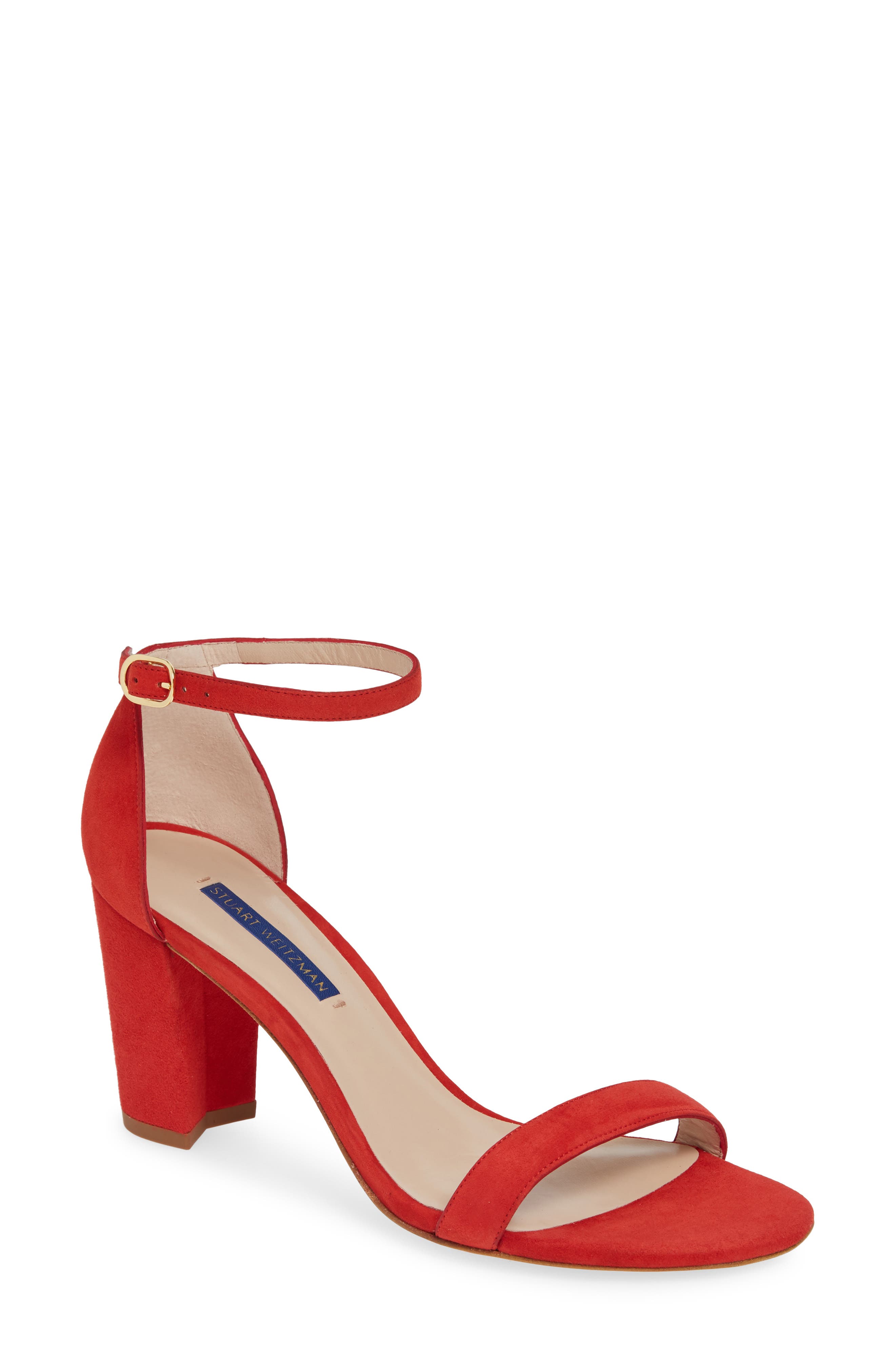 Stuart Weitzman Nearlynude Ankle Strap Sandal- Red