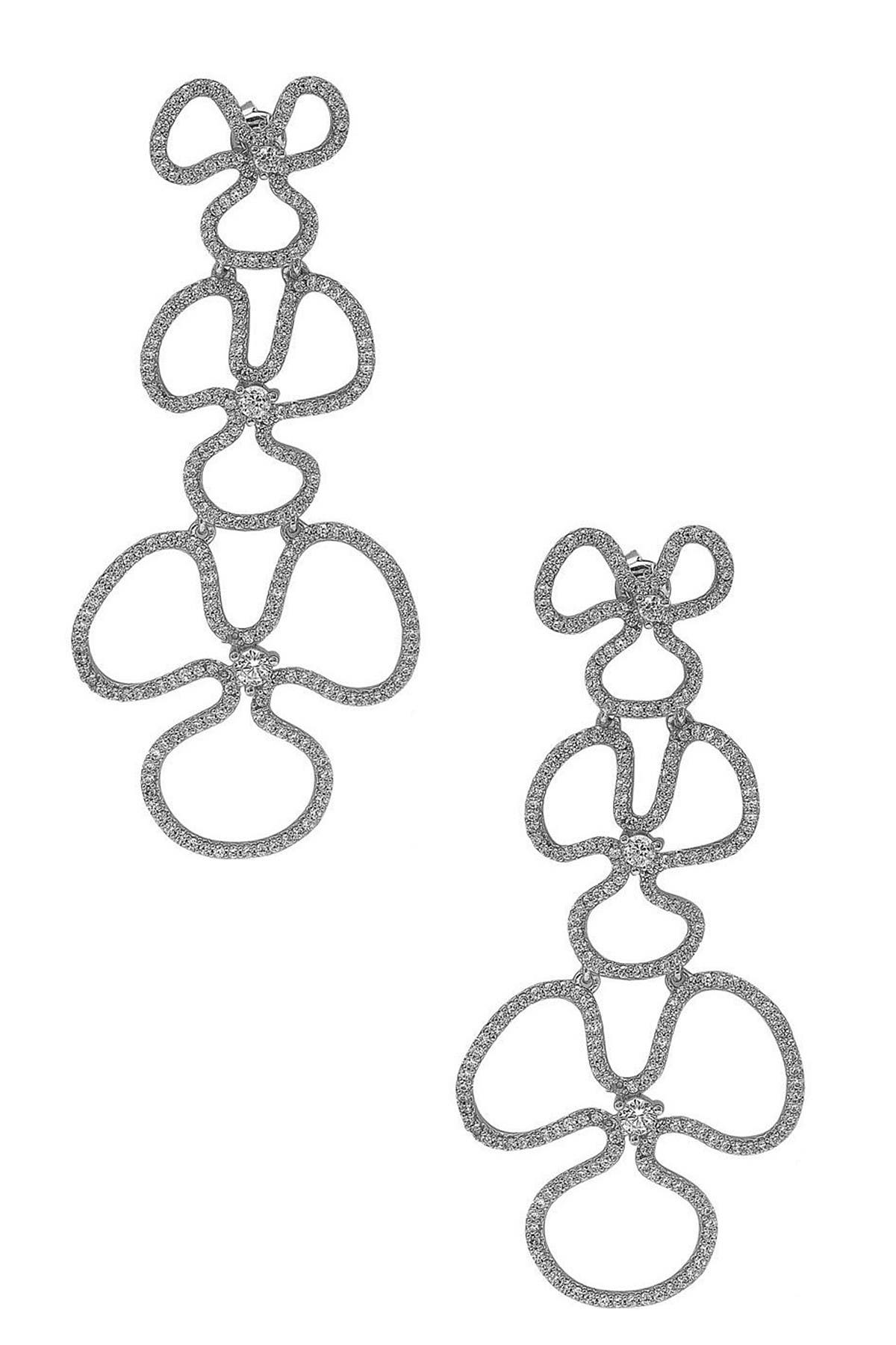 Suzy Levian Sterling Silver Cz Flower Drop Dangle Earrings In White