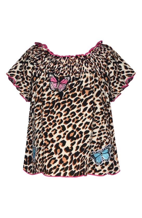 Baby Sara Kids' Butterfly Appliqué Smocked T-shirt In Black Multi