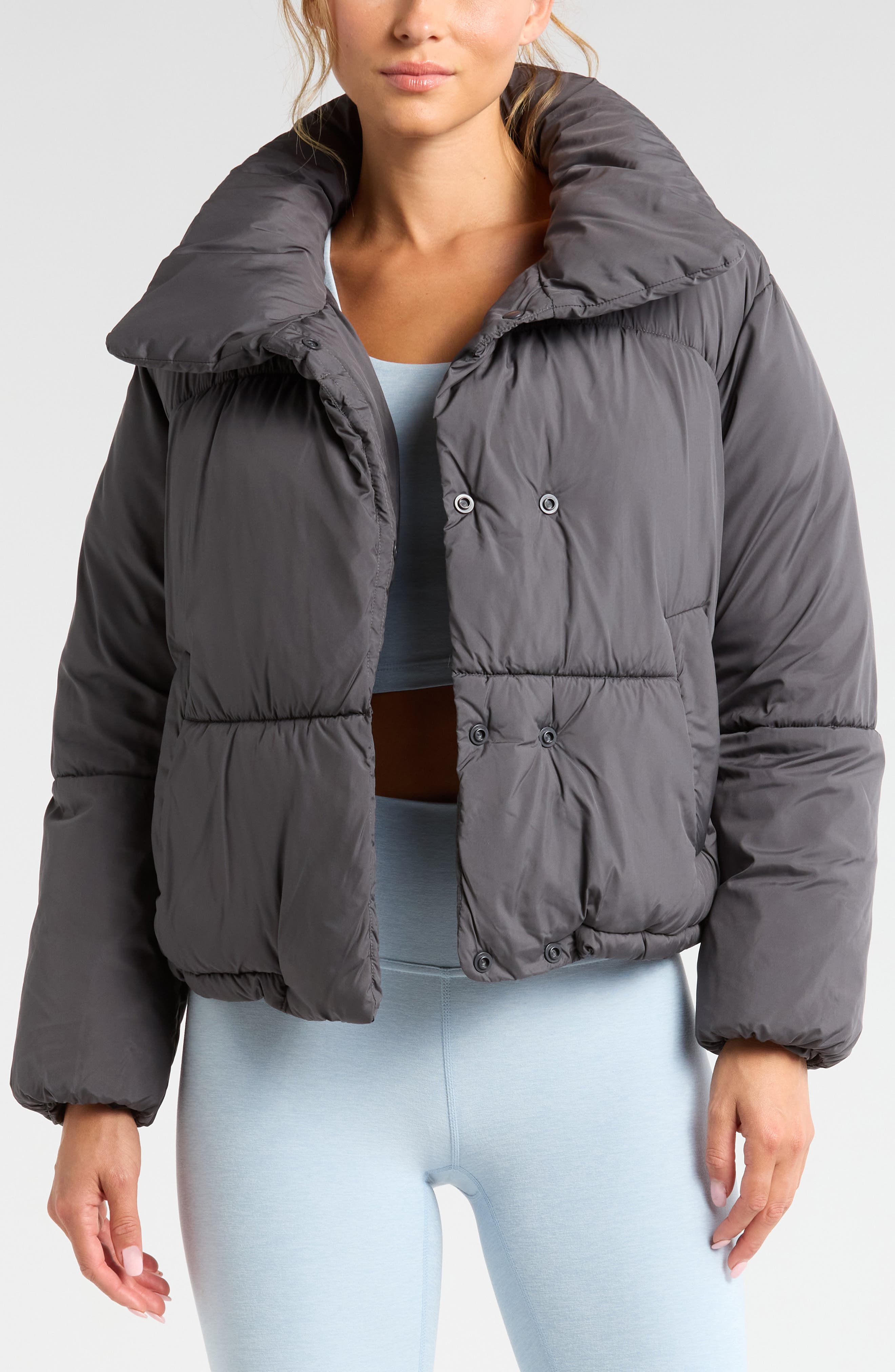 Zella Crop Cocoon Puffer Jacket in Grey Forged 