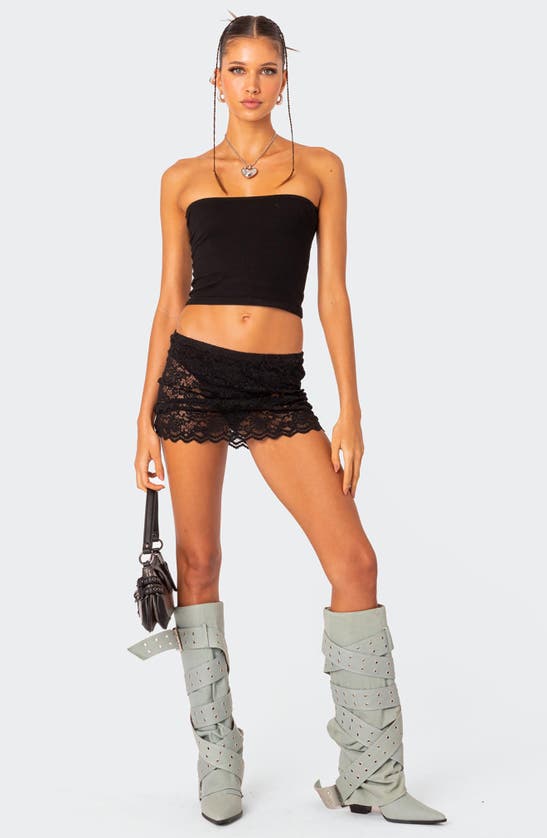 Shop Edikted Kaylie Sheer Lace Miniskirt In Black