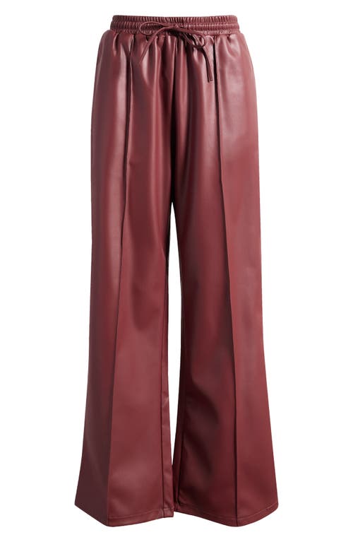 Shop Topshop Faux Leather Wide Leg Drawstring Pants In Burgundy