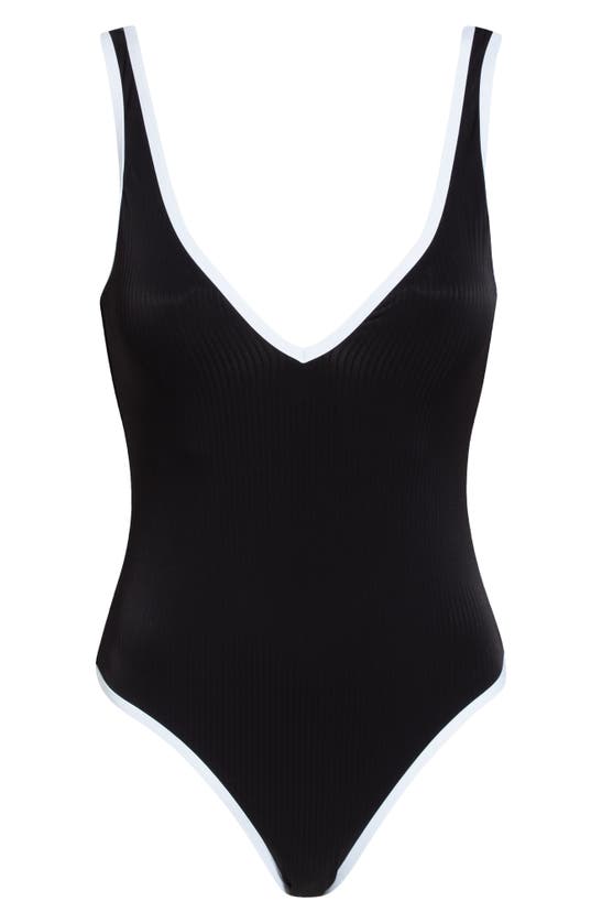 Nicole Miller Contrast Trim Rib One-piece Swimsuit In Black