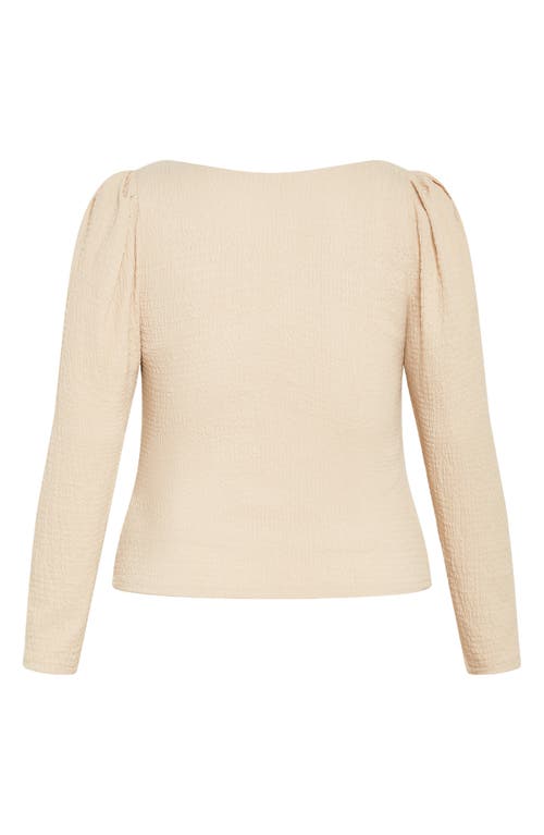 City Chic Mysteria Shirred Square Neck Puff Shoulder Long Sleeve Top In Latte