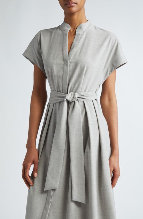 Eleventy Cap Sleeve Stretch Wool Midi Shirtdress In Grey