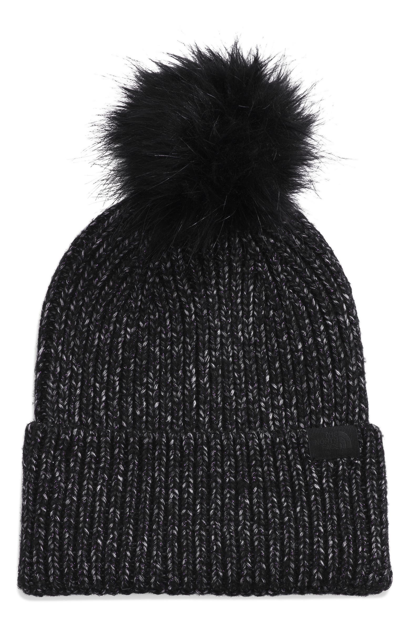 The North Face black beanie with pom detail