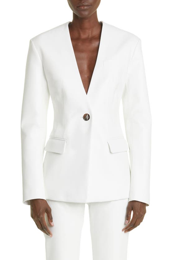 Attico Leather Collarless Blazer In White