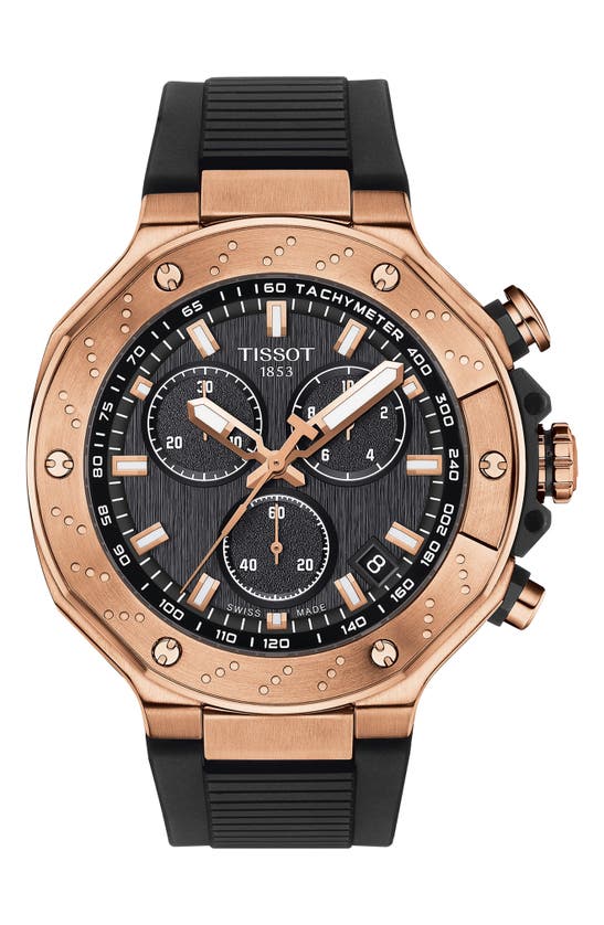 Tissot T-race Chronograph Black Dial Rubber Strap Men's Watch In Black