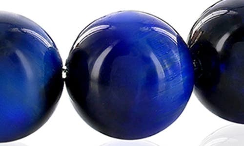 Blackjack Stainless Steel Blue Tiger's Eye Beaded Bracelet In Blue Tiger Eye