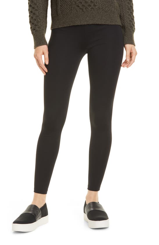 Vince Genuine Leather Panelled Back Darts Fitted Moto Leggings In Black