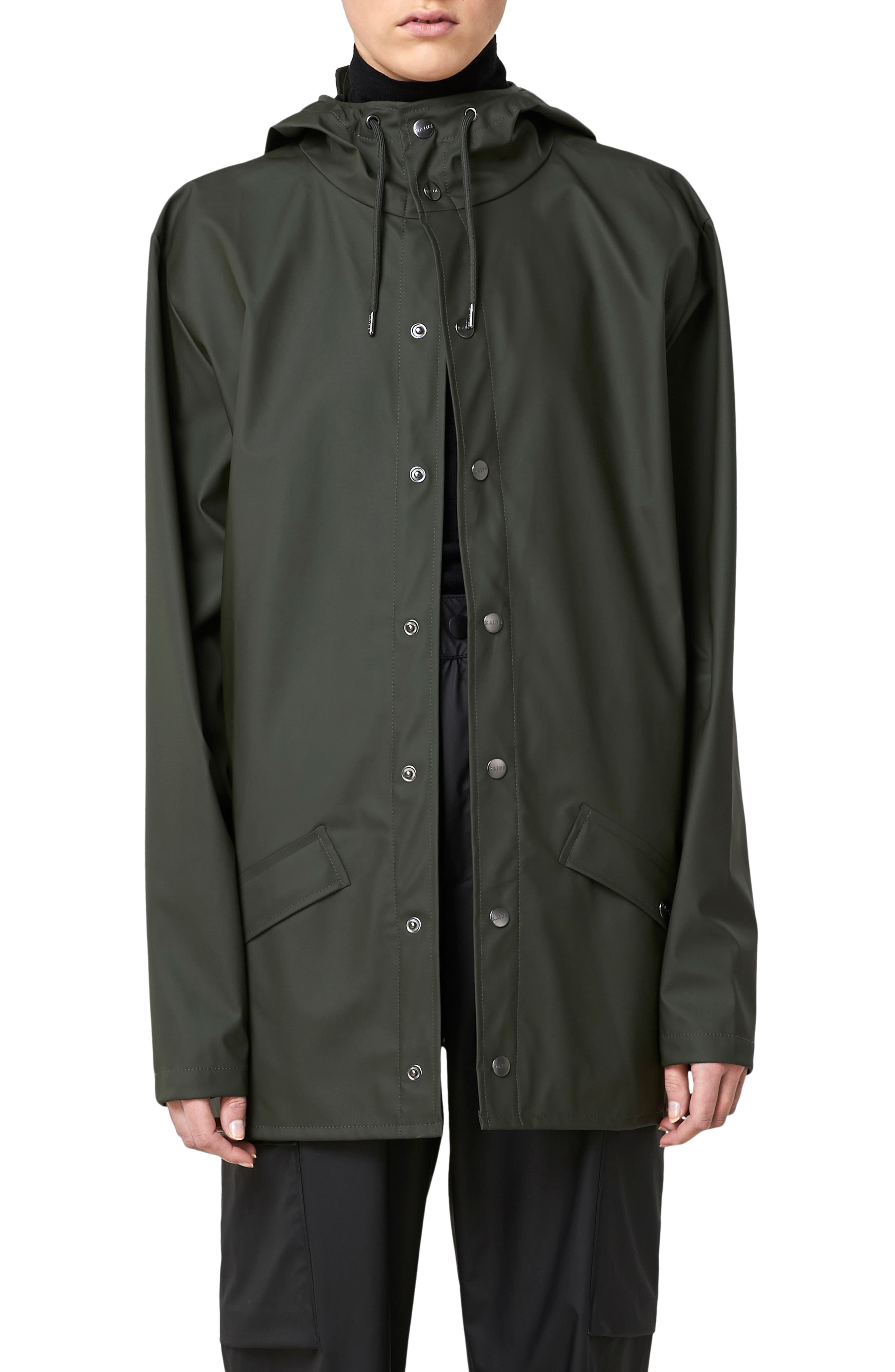 Rains Waterproof Hooded Long Jacket In Green