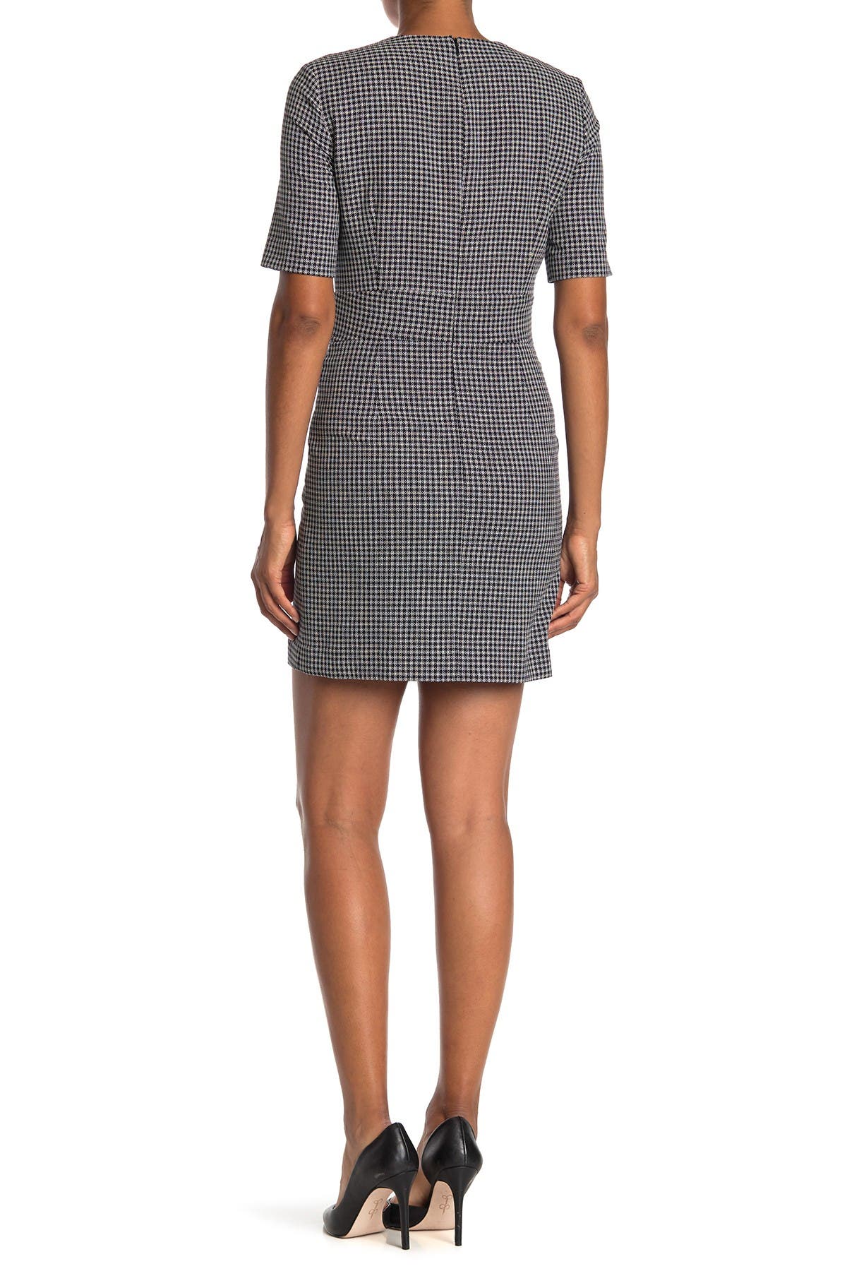 Veronica Beard Teddi Checked Short Sleeve Sheath Dress In Open White11