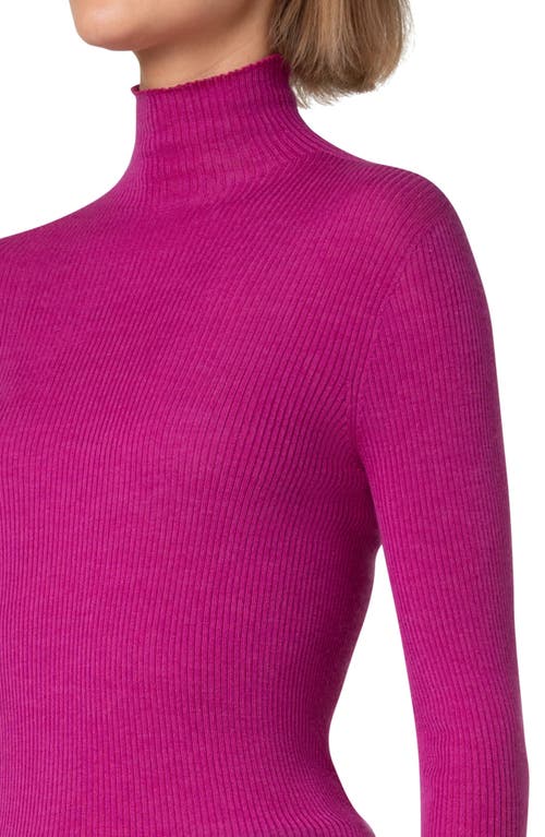 Shop Akris Cashmere & Silk Fine Rib Funnel Neck Sweater In Magenta