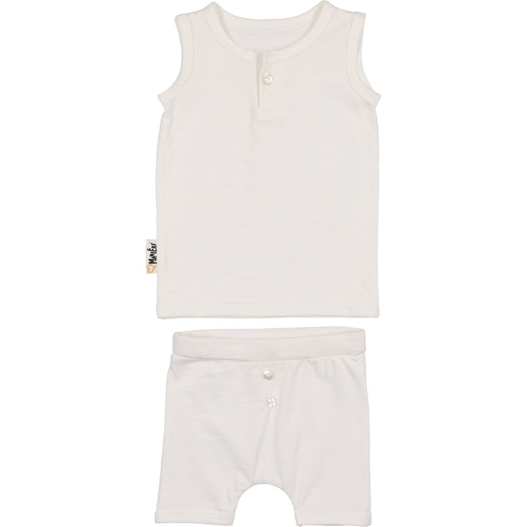 Maniere Manière Kids' Cotton Button Tank Top & Shorts Set In White