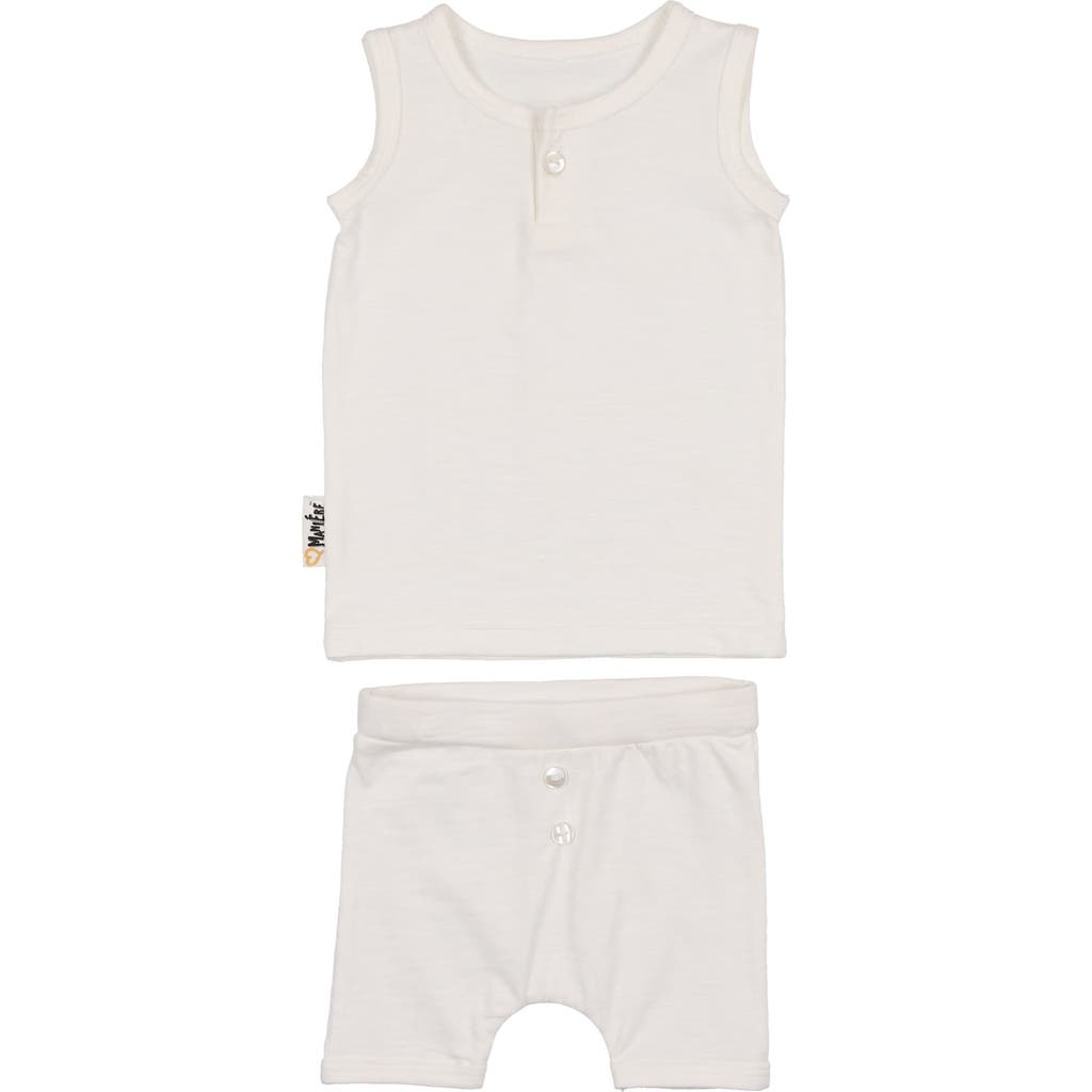 Maniere Manière Kids' Cotton Button Tank Top & Shorts Set In White