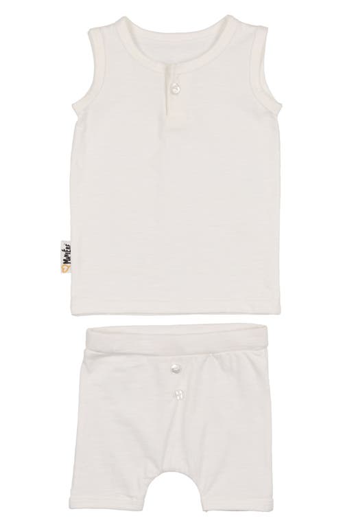 Maniere Manière Kids' Cotton Button Tank Top & Shorts Set In White