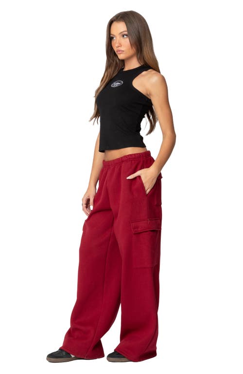 Edikted Wide Leg Cargo Sweatpants In Burgundy