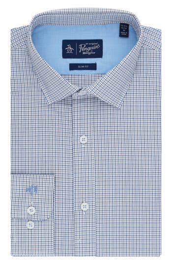 Original Penguin Mini Check Print Slim Fit Dress Shirt In Taupe