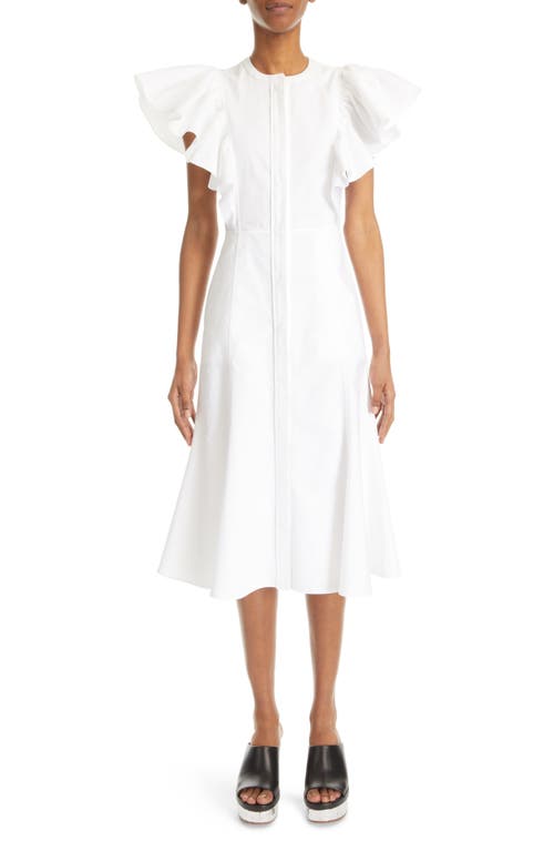 Chloé Ruffle Detail Cotton Poplin Dress White at Nordstrom, Us