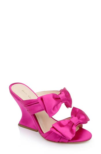 Dee Ocleppo Burgundy Double Bow Slide Sandal In Pink Satin